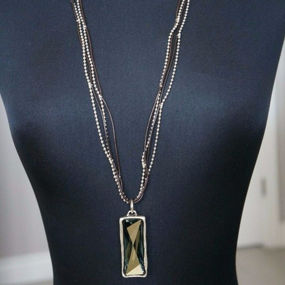 NWT Aqua Crystal Long CLASICOS Necklace RETIRED - Picture 3 of 8